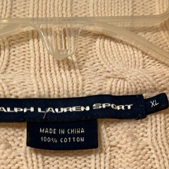 RALPH LAUREN Sz XL Cream Cable Knit with Embroidered Logo Zipper Sweater - Picture 5 of 7